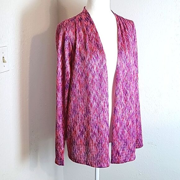 Jones New York Purple & Pink Zigzag Print Lightweight Cardigan Jacket,Sz Medium - Picture 2 of 8